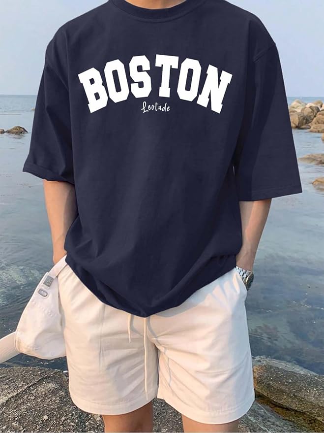 men's half sleeve round neck cottonblend graphic print oversized tshirt for man