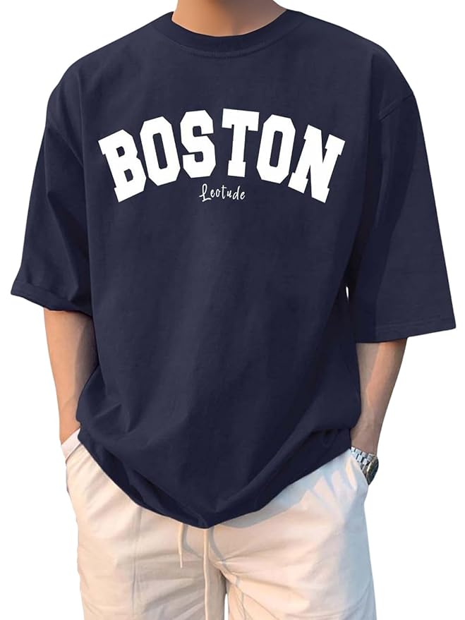 men's half sleeve round neck cottonblend graphic print oversized tshirt for man